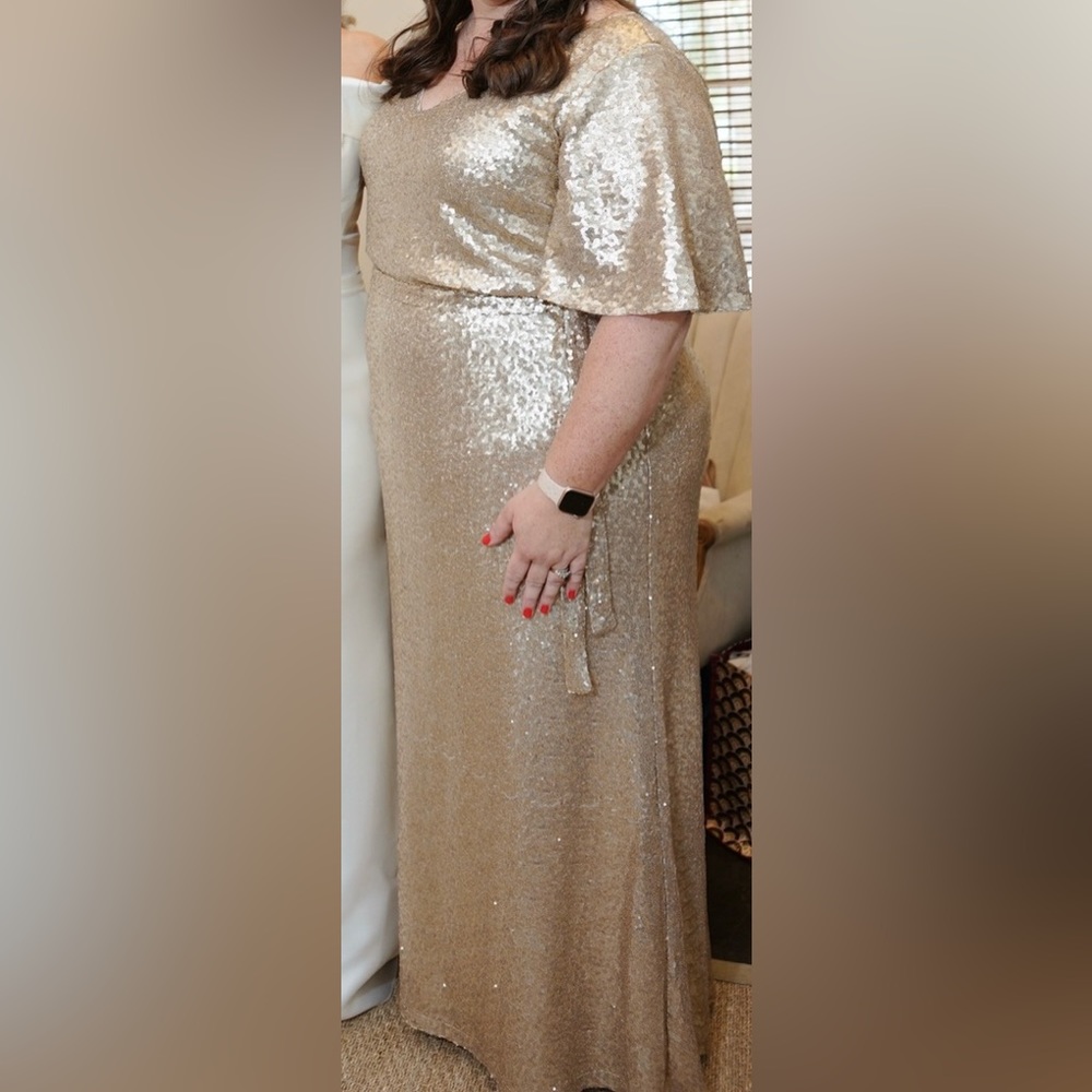 Revelry Champagne Gold Sequin Dress with Tie at Waist